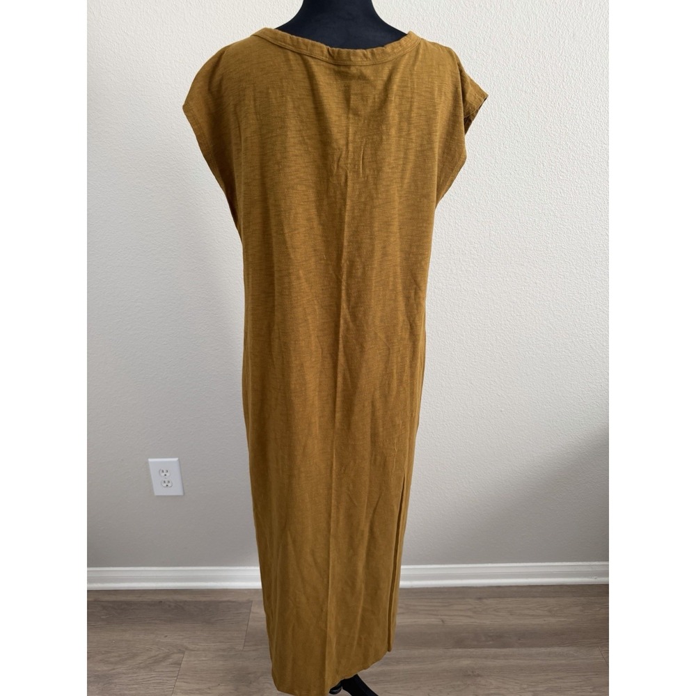 Large Mustard Midi Lounge Dress Minimalist Casual Boho Coastal Resort Earthcore - Picture 9 of 10